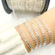 Y72SS. Sterling Silver Miami Flat Curb Link Chain